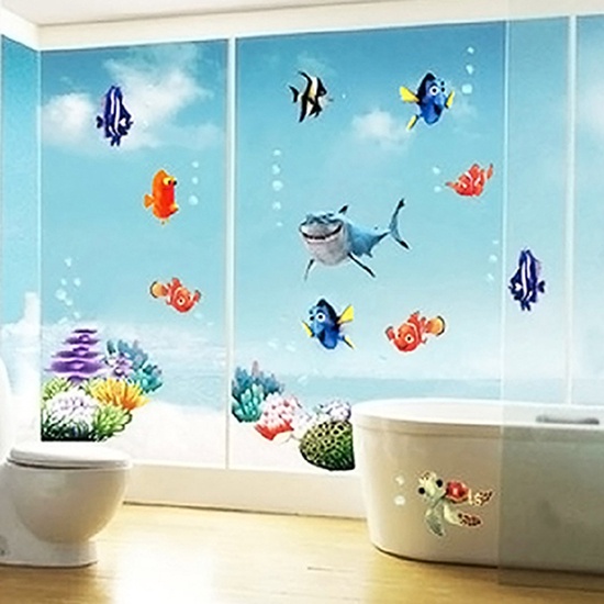 Miếng Dán Tường Trang Trí Hình Cá Hoạt Hình Tháo Rời Được