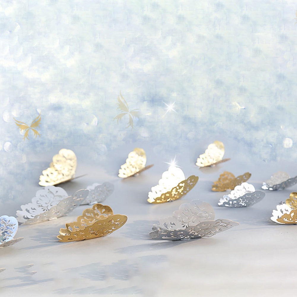 Set 12 Sticker Hình Bướm 3D Bằng Kim Loại Độc Đáo Dán Trang Trí Tủ Lạnh