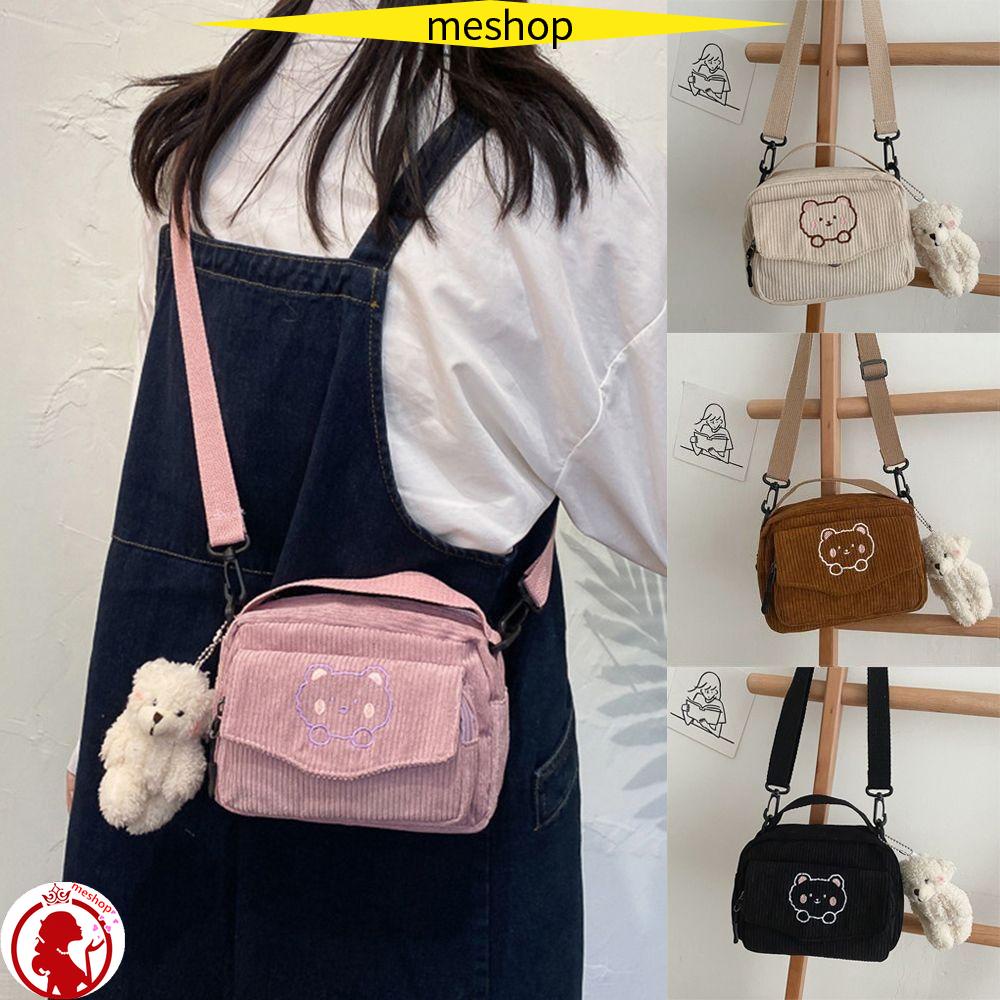 ME Túi Đeo Vai Du Lịch Bằng Vải Nhung In Họa Tiết Gấu Hoạt Hình