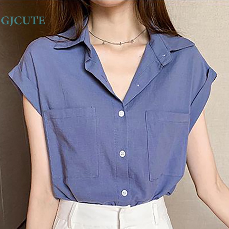 Áo Sơ Mi Không Tay Dáng Rộng Màu Trơn Có Túi Thời Trang Thường Ngày Cho Nữ