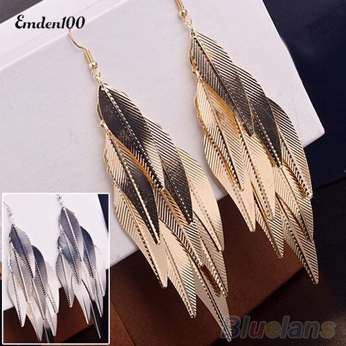 [EMDEN] Bông Tai Móc Dáng Dài Hình Chiếc Lá Nhiều Lớp Phong Cách Baroque Cổ Điển Cho Nữ