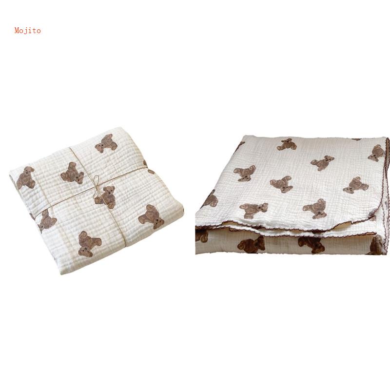 Chăn Quấn Em Bé 2 Lớp In Hình Gấu Muslin Thời Trang Xuân Hè
