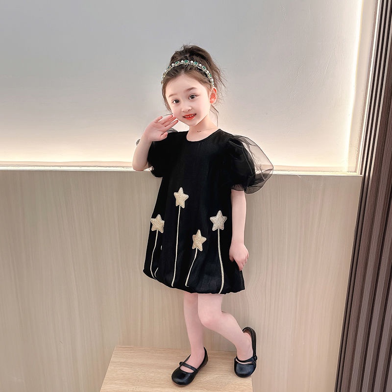 Đầm Công Chúa Tay Phồng Phối Lưới Thời Trang Mùa Hè 2023 Cho Bé Gái