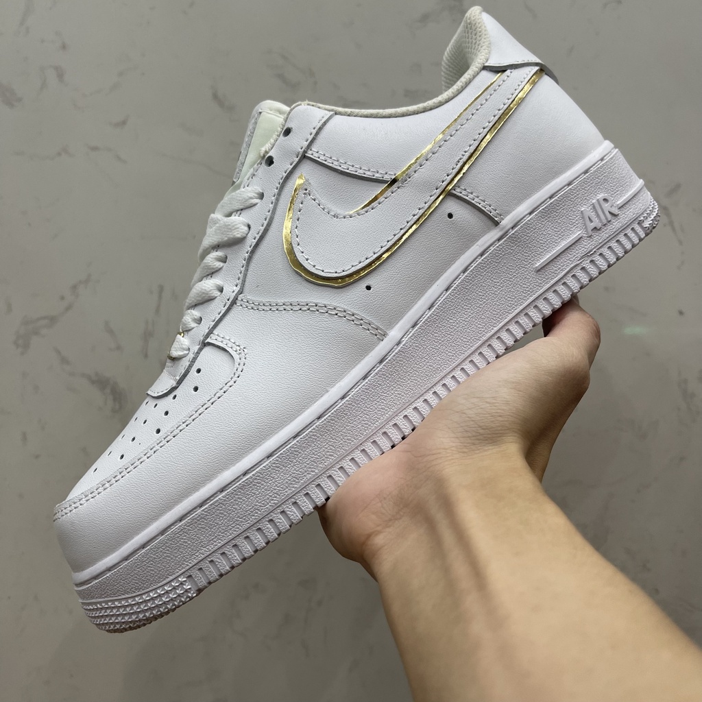Giày AF1 07 Essential in White and Metallic Gold, AF1 Trắng Móc Vàng - Than.Shoes