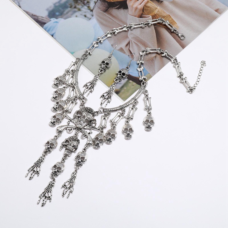 Ygt Set Vòng cổ + Bông Tai Hình Đầu Lâu Cướp Biển Nhiều Tầng Phong Cách Cổ Điển Cho Nữ