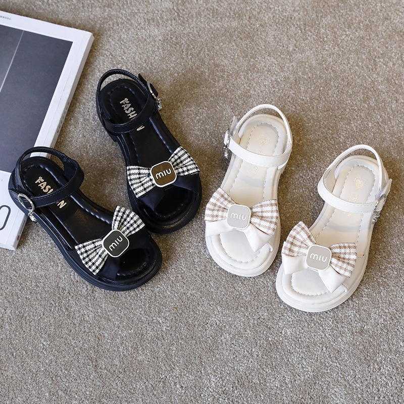 Công chúa giày sandal bé gái mùa hè 2023 mới phiên bản hàn quốc của nơ đế mềm lớn trẻ em giày đi biển