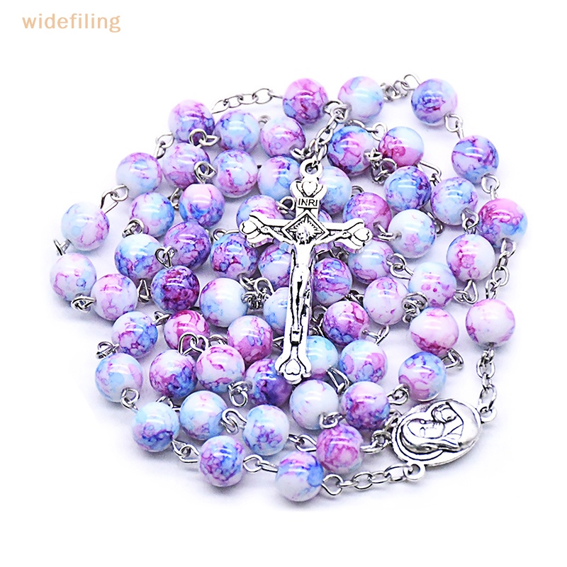 Vòng Cổ Chuỗi Hạt Thủy Tinh 8mm Mặt Thánh Giá Thời Trang Cho Nam Và Nữ