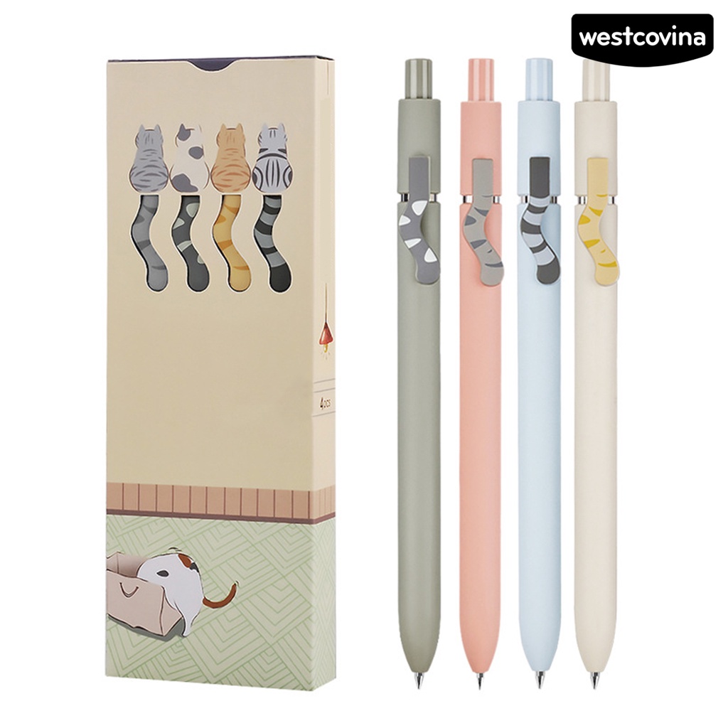 [WSTN]✎Set 4 Bút Mực Gel Ngòi 0.5mm Hình Mèo Hoạt Hình Dễ Thương