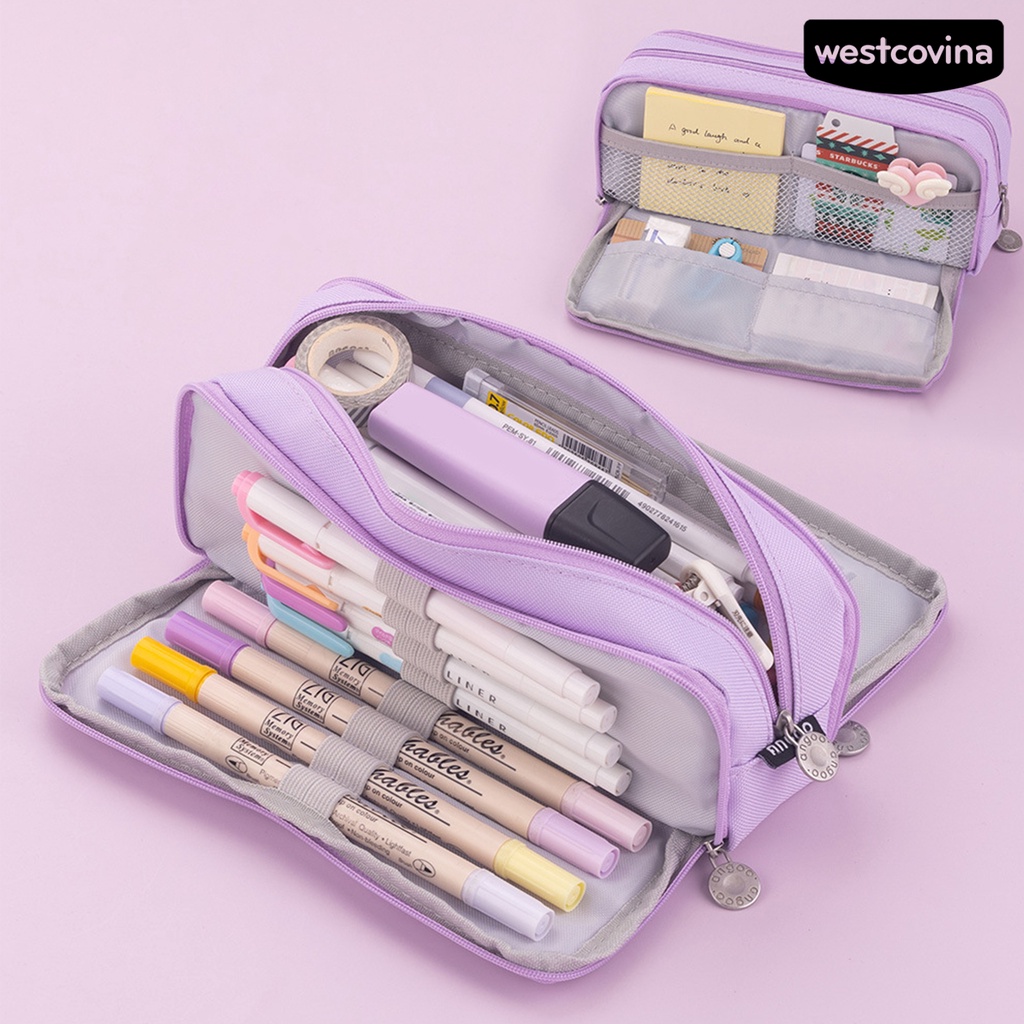 [WSTN]✎Túi Đựng Bút Đa Năng Sức Chứa Lớn Màu Sắc Trơn Có Khóa Kéo Tiện Dụng