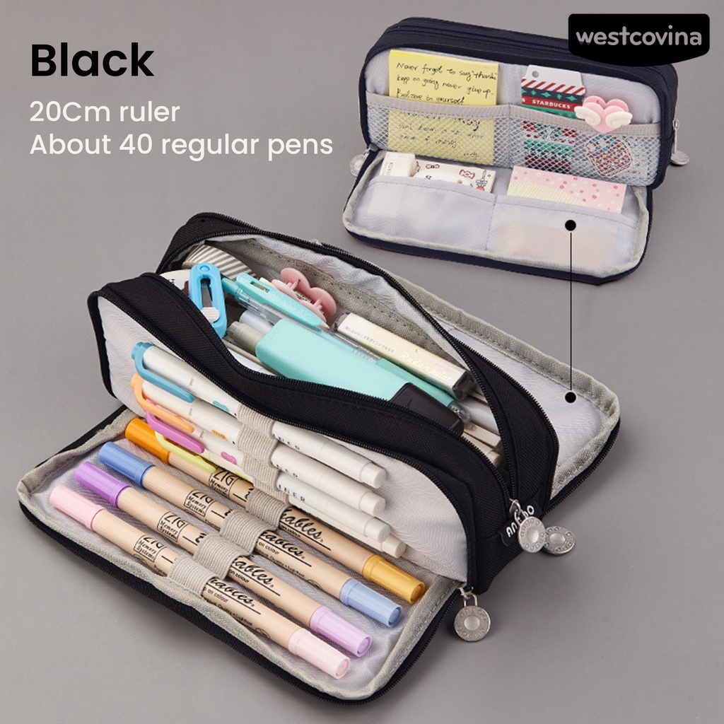 [WSTN]✎Túi Đựng Bút Đa Năng Sức Chứa Lớn Màu Sắc Trơn Có Khóa Kéo Tiện Dụng