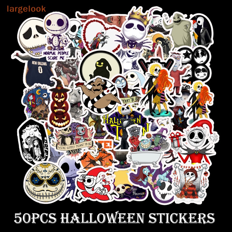 Bộ 50 Miếng Dán PVC Hình Kinh Dị Chống Thấm Nước Trang Trí Bình Nước / Laptop Dịp Halloween