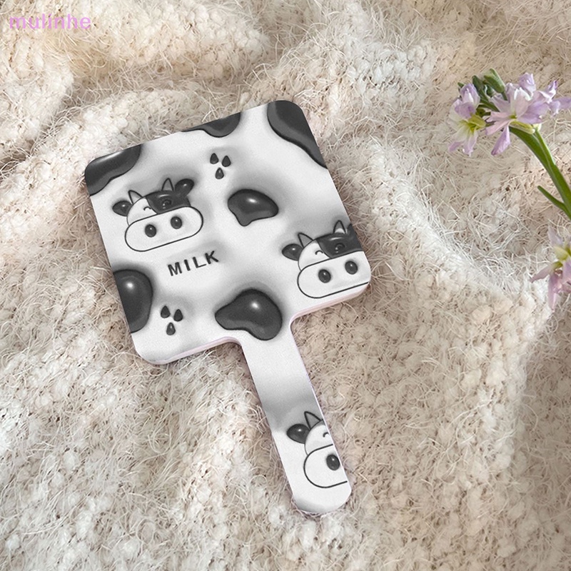 Gương Trang Điểm Cầm Tay Hình Vuông Họa Tiết Bò Sữa Kèm Tay Cầm Dành Cho Salon / SPA