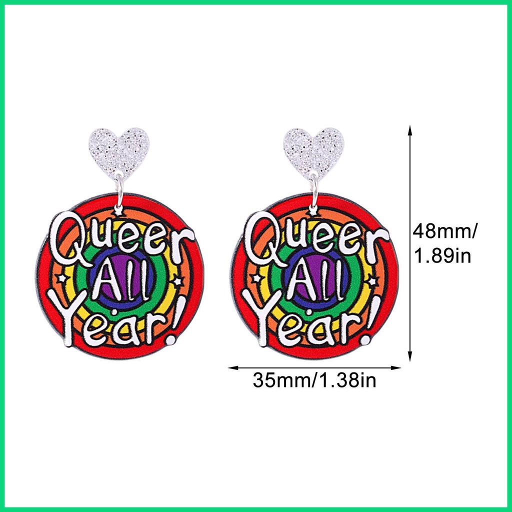 Bông Tai Dáng Dài Hình Trái Tim Màu Cầu Vồng Thời Trang