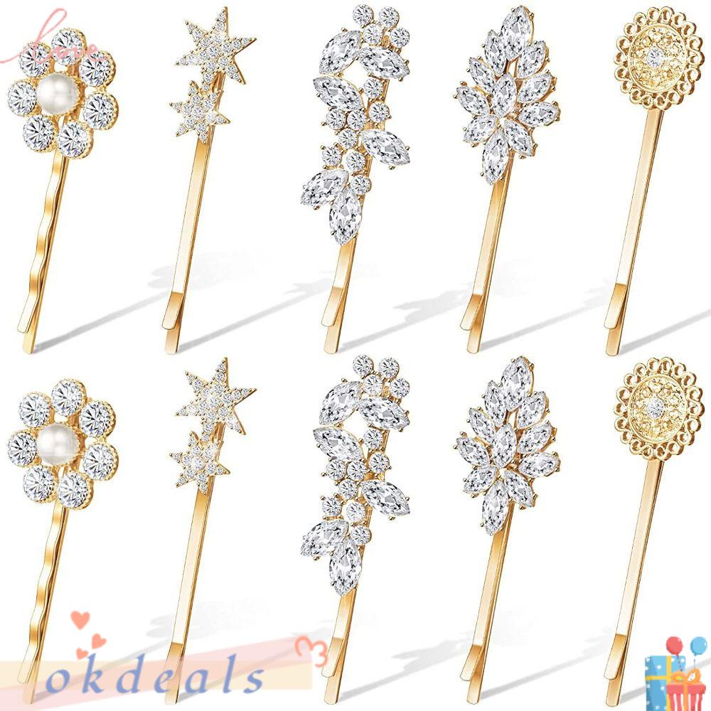 OKDEALS Set 5 Kẹp Tóc Hình Hoa Hướng Dương / Ngôi Sao / Lá Đính Đá Pha Lê Phong Cách Vintage Cho Nữ