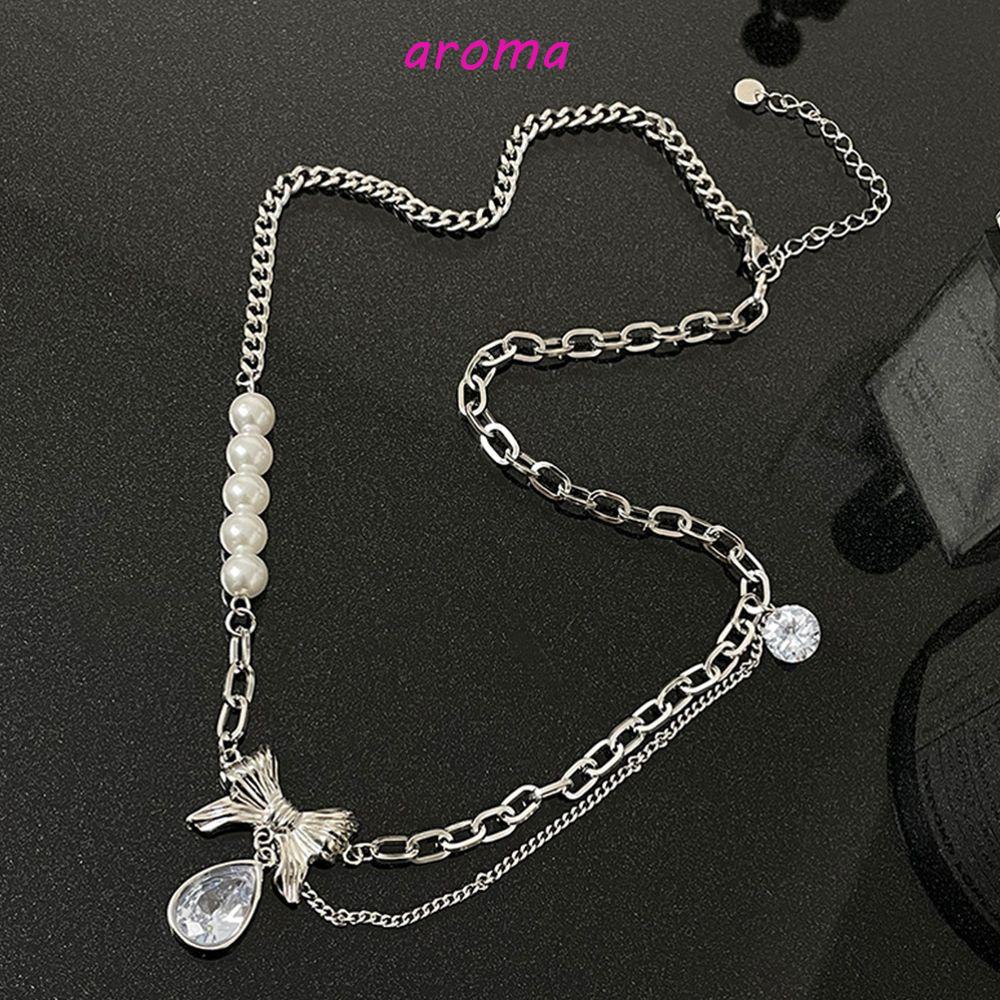 AROMA Vòng cổ Mặt Nơ Đính Đá Thời Trang Cho Nữ