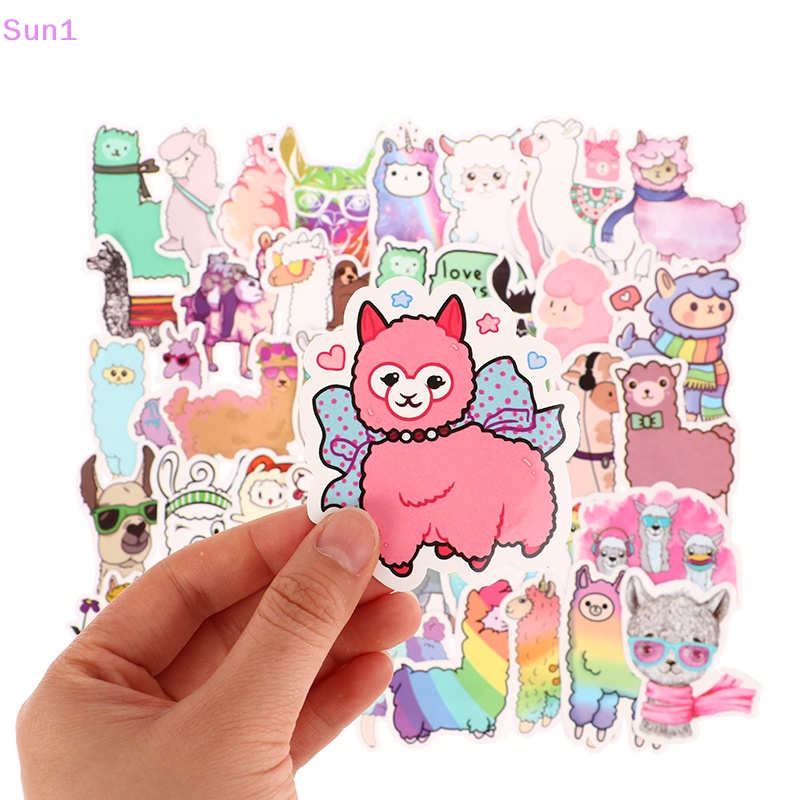 Set 50 Miếng Dán Hình Lạc Đà Alpaca Hoạt Hình Đáng Yêu Trang Trí Sổ Tay / Xe Đạp / Ô Tô