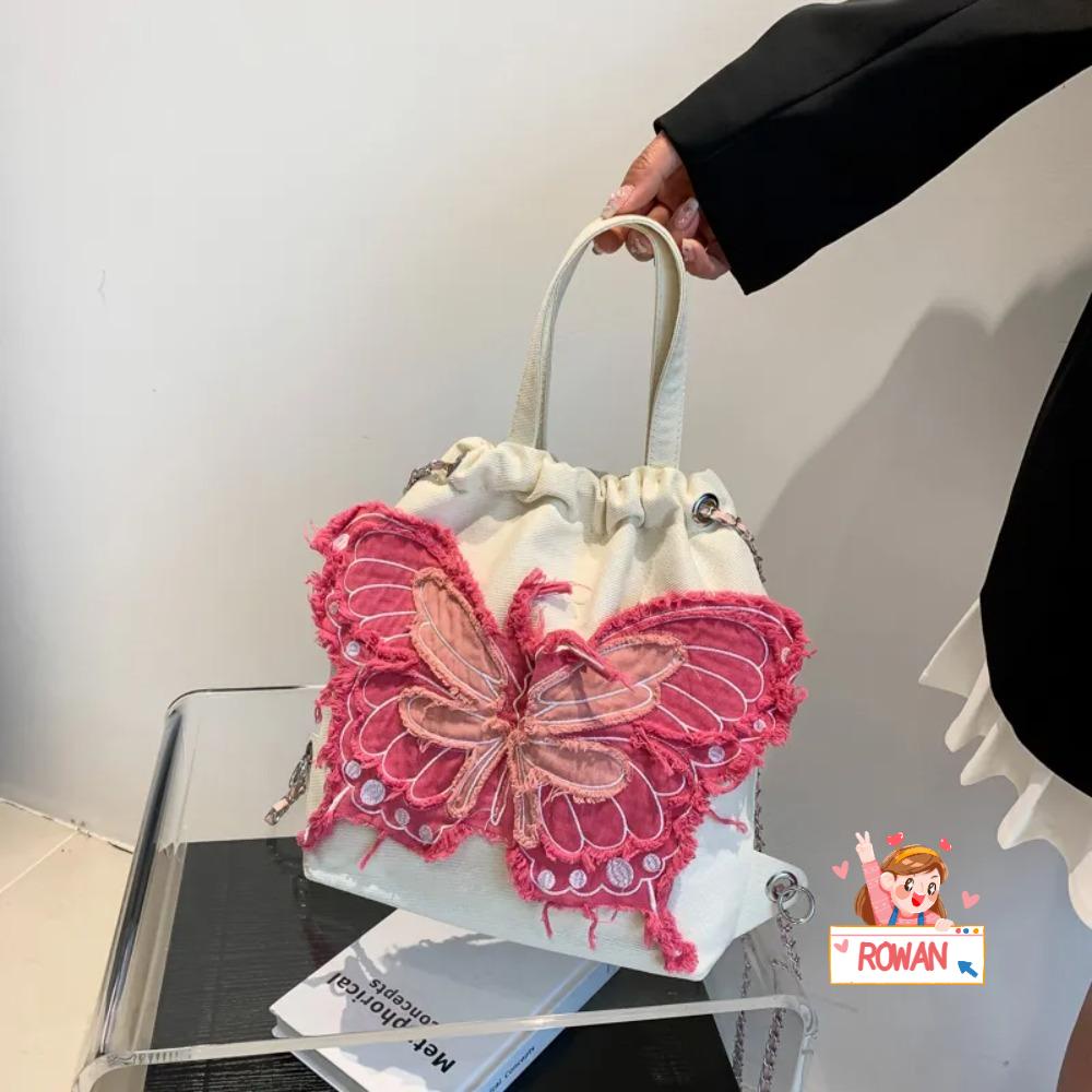 ROWANS Ba Lô Đeo Vai Vải Canvas Cỡ Lớn In Họa Tiết Bươm Bướm Thời Trang Mùa Hè Xinh Xắn Cho Nữ