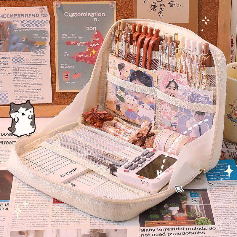 Túi Đựng Bút / Mỹ Phẩm Cỡ Lớn Họa Tiết Hoạt Hình Dễ Thương Cho Học Sinh