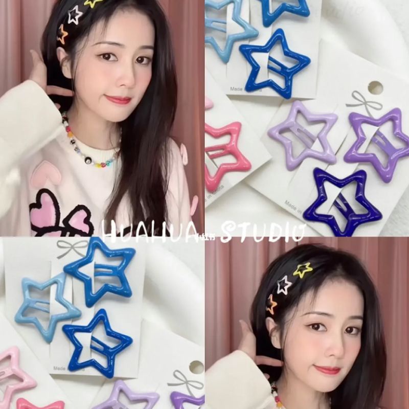 Set 2 Kẹp Tóc Y2K Hình Ngôi Sao Nhiều Màu Sắc Dễ Thương Cho Bé Gái