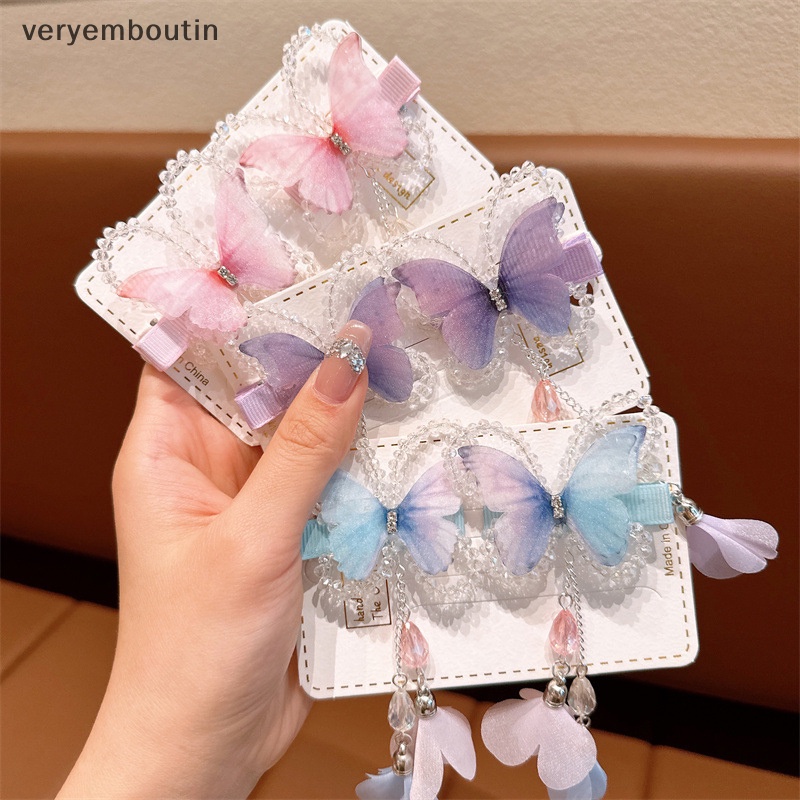 Set 2 Kẹp Tóc Hình Bướm Phong Cách Trung Hoa Cổ Điển Dành Cho Các Bé