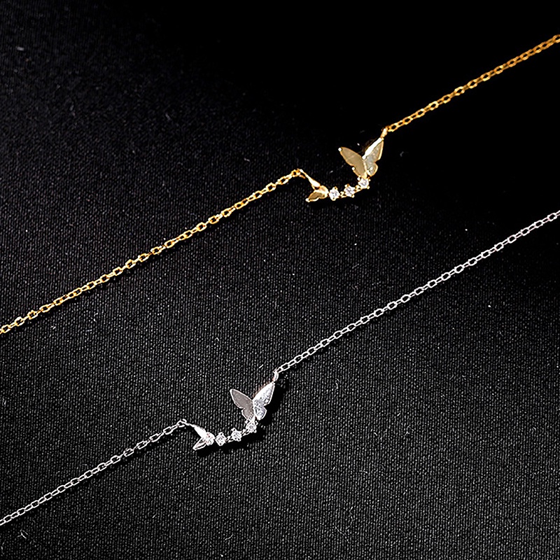 Vòng cổ Mặt Hình Bướm Màu Vàng / Bạc Đính Đá Zircon Đơn Giản Thời Trang Phong Cách Hàn Quốc Cho Nữ