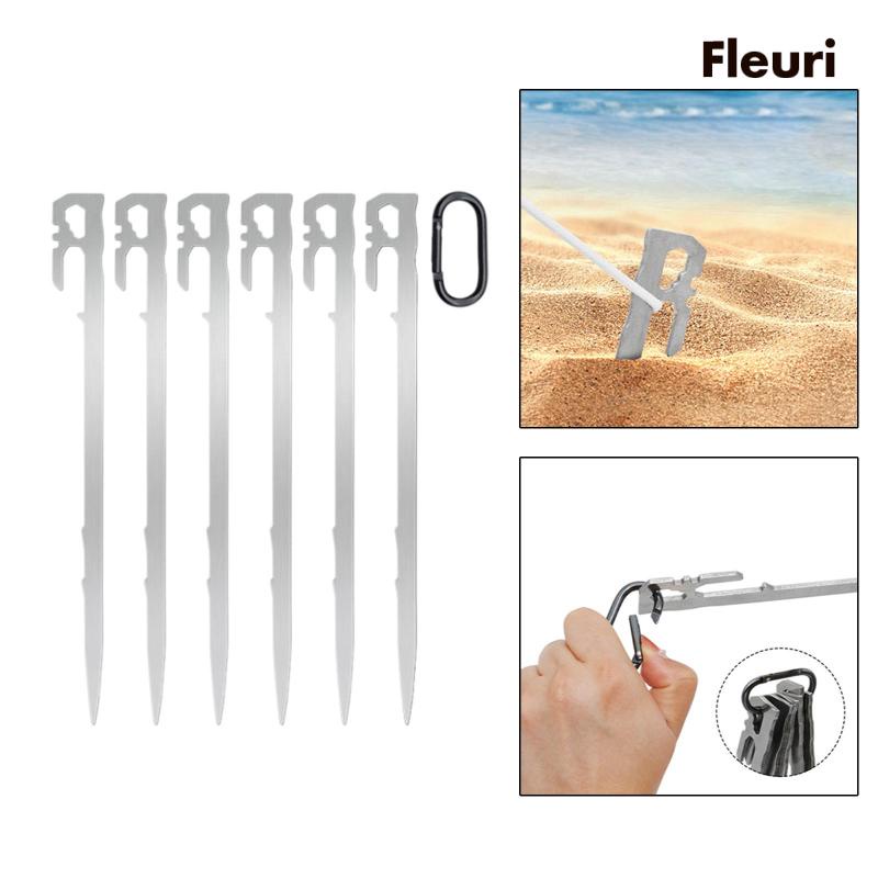 Bộ 6 Cọc Dựng Lều 25cm Đầu Phẳng Đa Năng Kèm Móc Tiện Dụng Mang Theo Cắm Trại / Tuyết