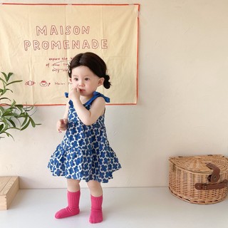 Baby girl's set floral halter dress doll shirt top floral mosquito pants