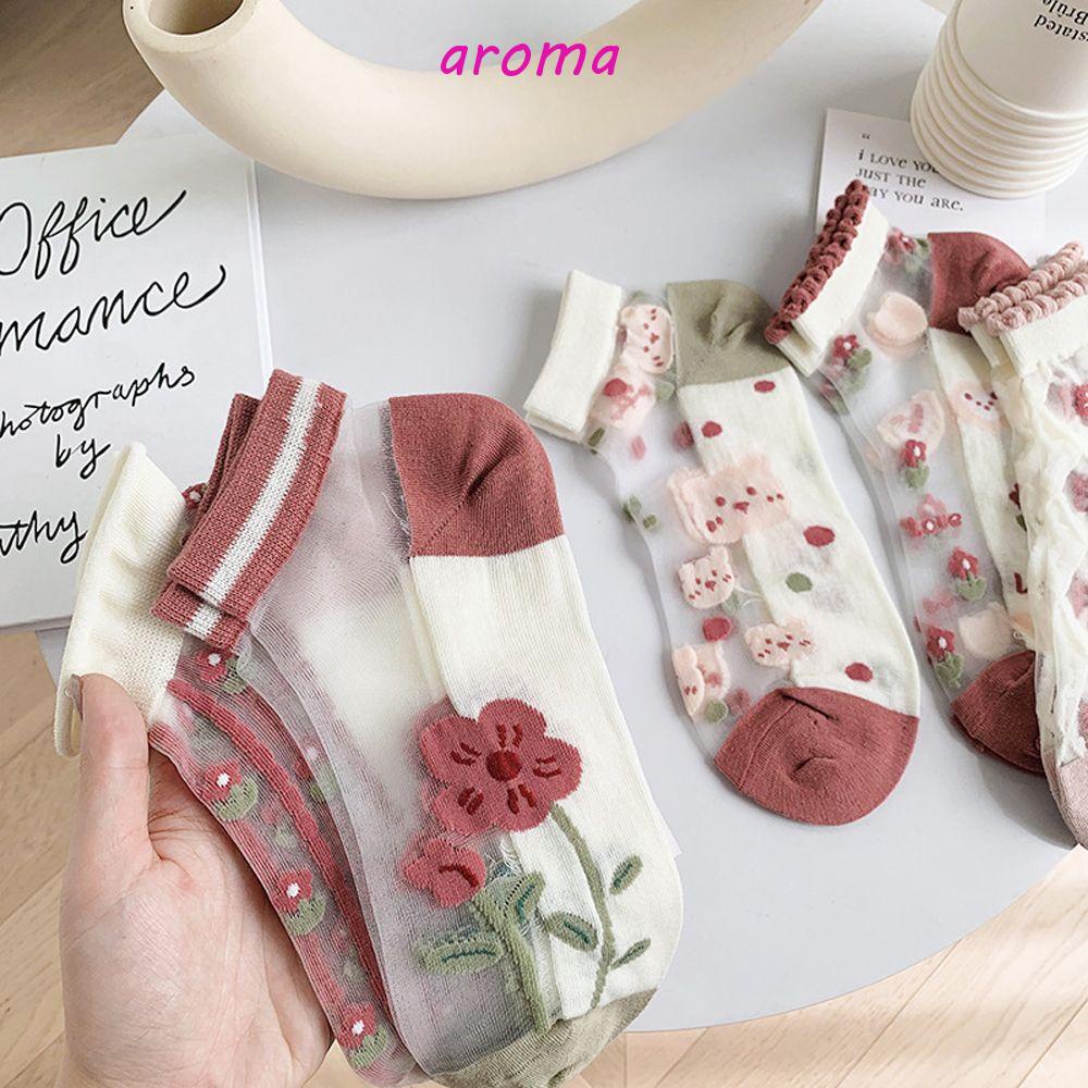 AROMA Vớ Lụa Thoáng Khí Thoải Mái Họa Tiết Dễ Thương Phong Cách Lolita Cho Nữ