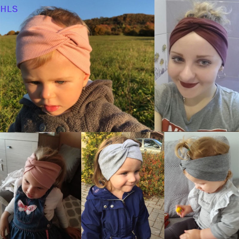 [HLS] Băng Đô Cotton Mềm Co Giãn Thắt Nút Màu Trơn Trang Điểm Rửa Mặt Trang Điểm Mùa Xuân Hè Cho Bé Gái