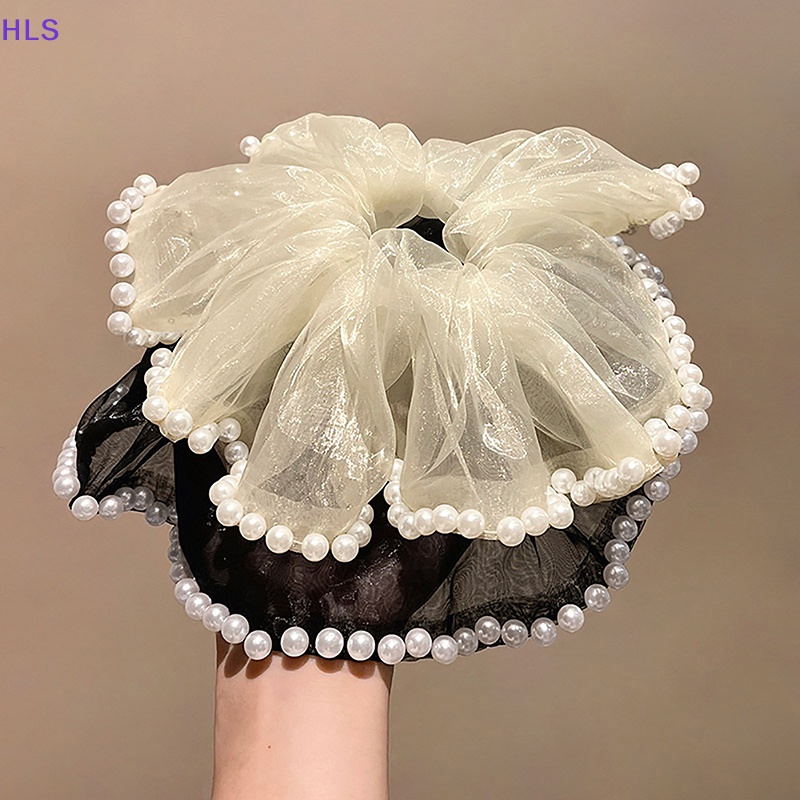 Dây Cột Tóc Lưới Đính Hạt Ngọc Trai Phong Cách Hàn Quốc Cho Nữ