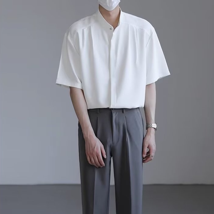 Áo Sơ Mi Tay Lửng Cổ Đứng Phong Cách Trung Hoa Thời Trang Mùa Hè Cho Nam