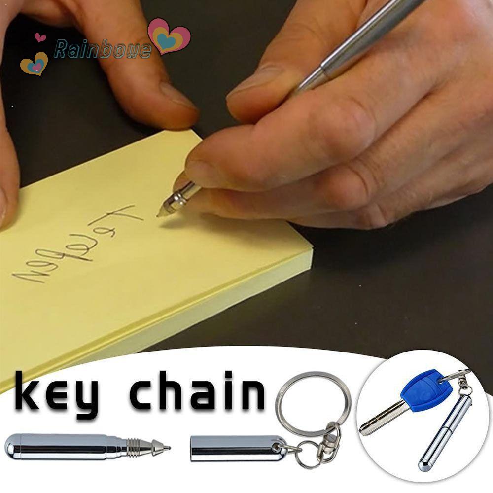 RAINBOW Bút Bi Thu Gọn Bằng Thép Không Gỉ Màu Bạc Đậm Chất Lượng Cao Có Vòng Nhẫn Cho Học Sinh
