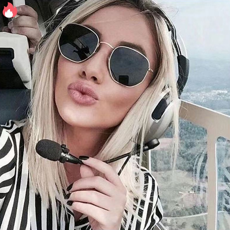 Kính Mát Gọng Đa Giác Bằng Kim Loại Phong Cách Retro Cho Nam Và Nữ RYVN