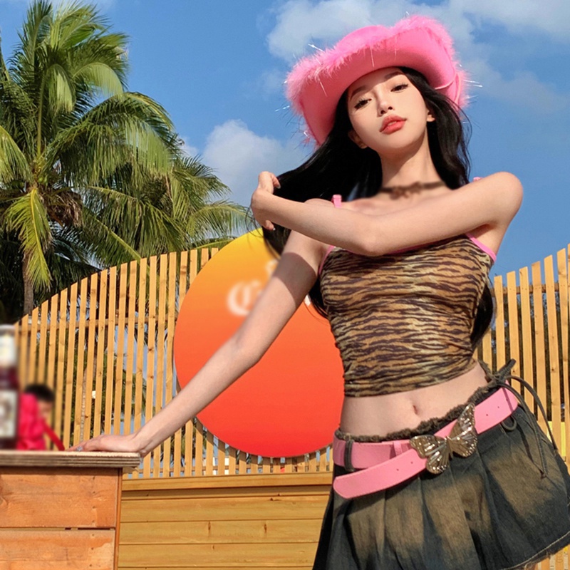 Áo Croptop Sát Nách In Họa Tiết Da Báo Màu Sắc Ngọt Ngào Thời Trang Cho Nữ