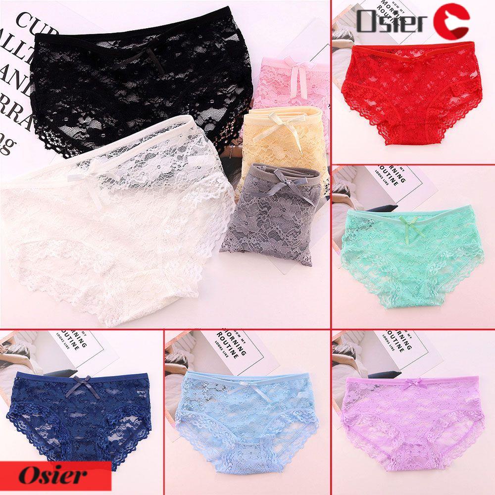 OSIER1 Quần Lót Cotton Phối Ren Trong Suốt Thoáng Khí Đính Nơ Dễ Thương Cho Nữ