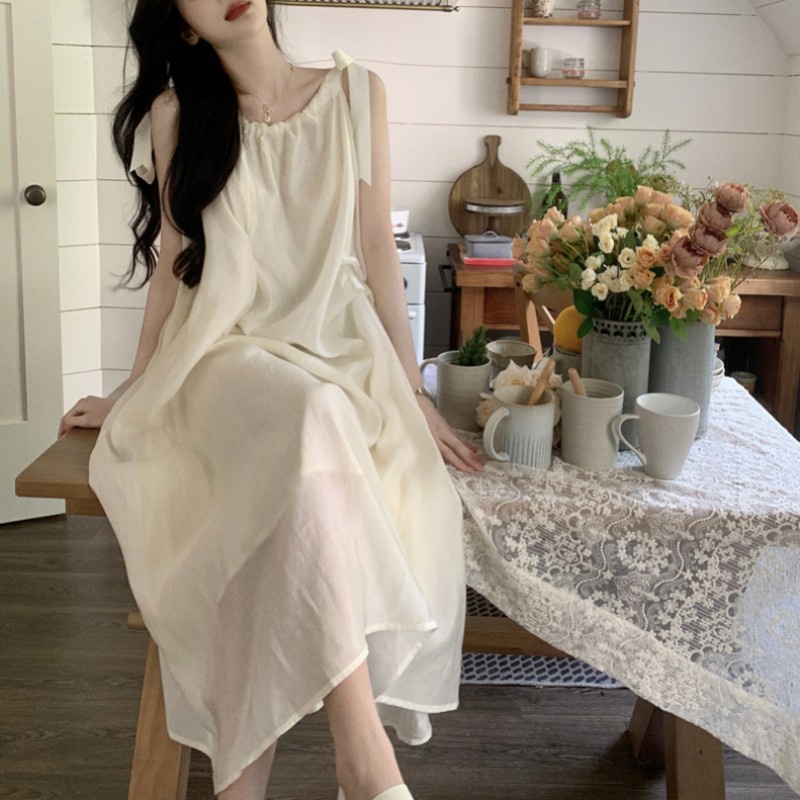 IELGY Đầm Hai Dây Dáng Dài Vừa Thời Trang Pháp Thanh Lịch Cho Nữ