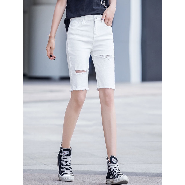 Quần Short Denim Lưng Cao Dáng Ôm Thiết Kế Rách Thời Trang Cá Tính Cho Nữ Mi