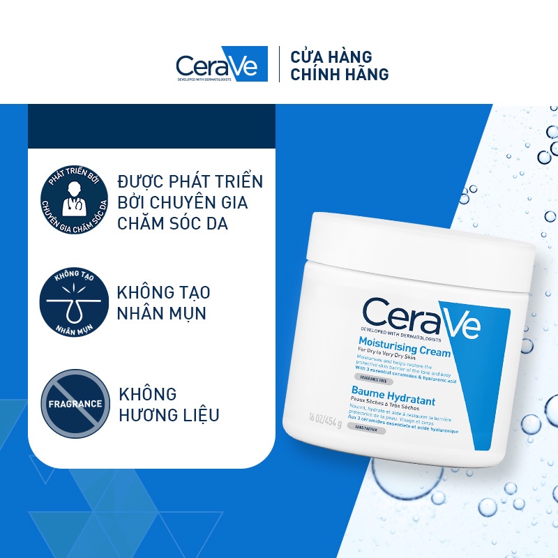 Bộ sản phẩm Cerave kem dưỡng ẩm cho da khô (454g) và Sữa rửa mặt giúp làm sạch sâu dành cho da thường và da khô (20ml)