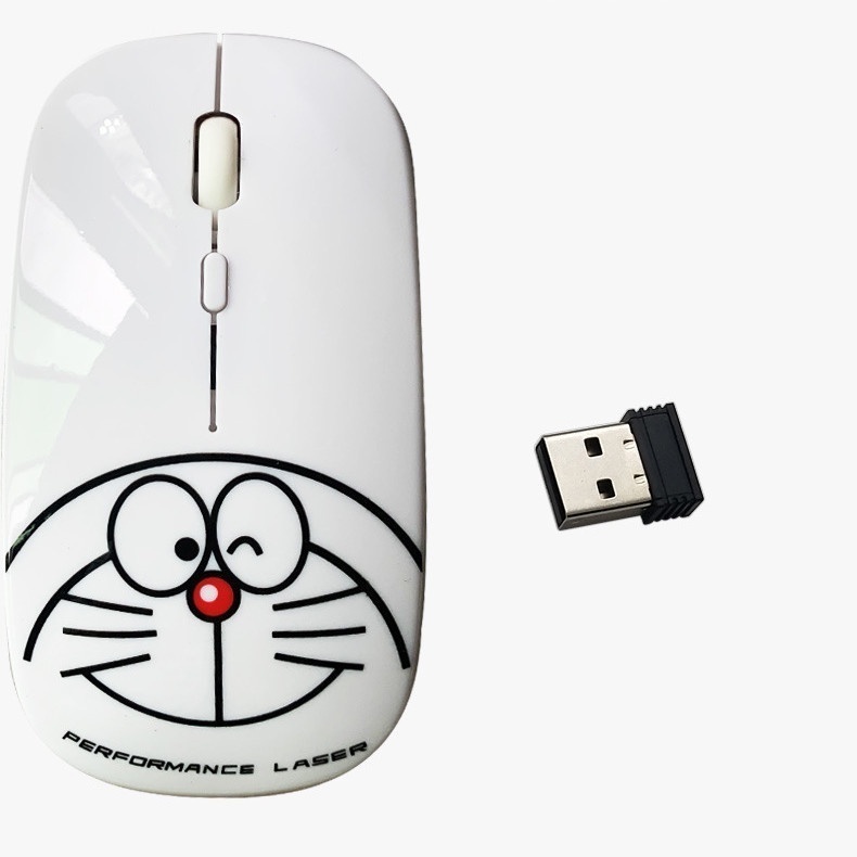 Bộ Chuột Không Dây 2.4GHz + Đệm Pin Siêu Mỏng Màu Xanh Dương / Trắng Hình Doraemon
