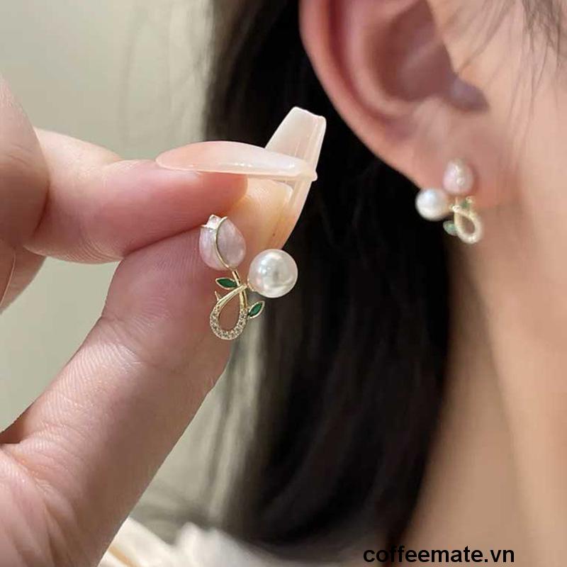 ⚡Khuyên Tai Hình Hoa Tulip Đính Ngọc Trai Phong Cách Đơn Giản Độc Đáo