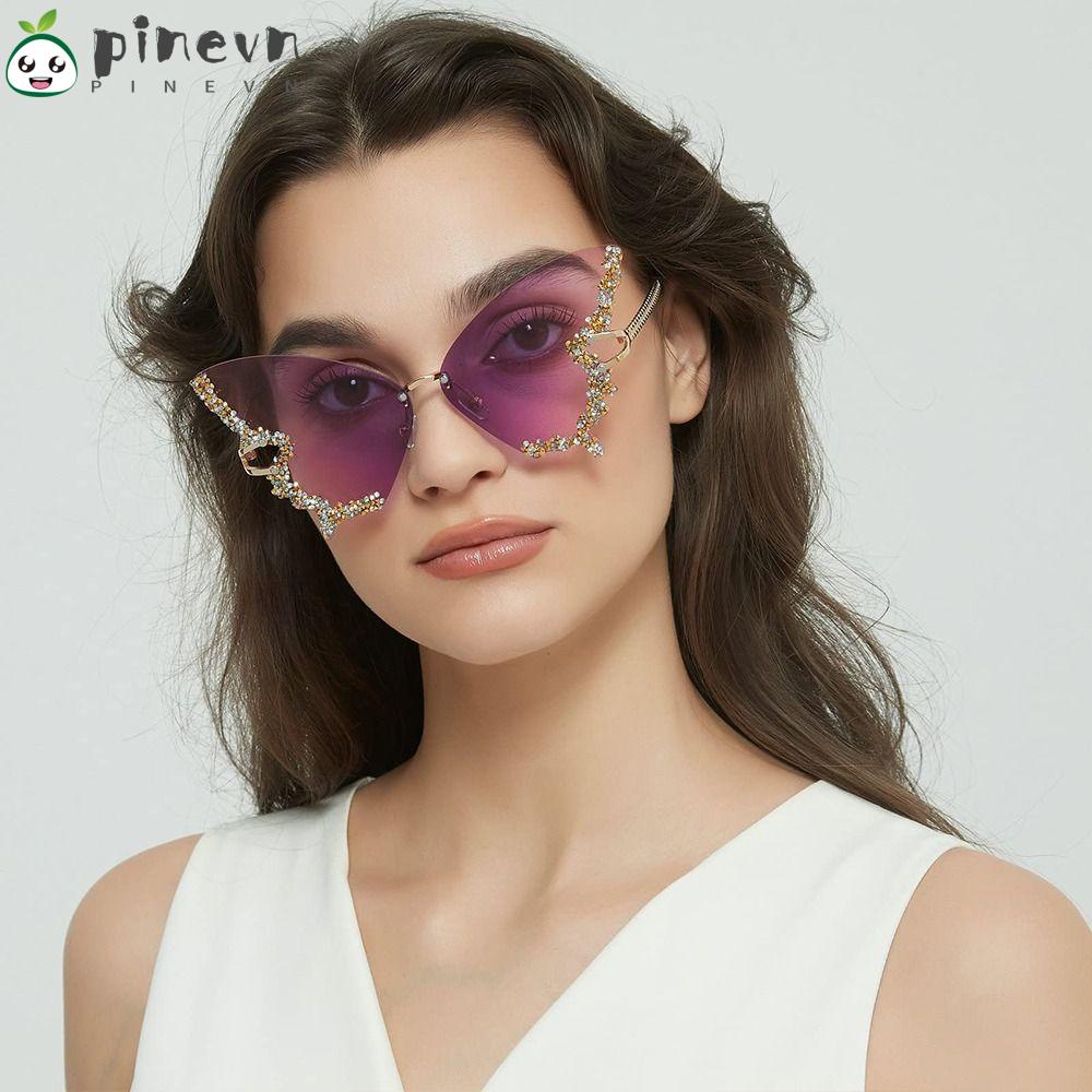 PINEVN Kính Râm Oversize Đính Đá Hình Bươm Bướm
