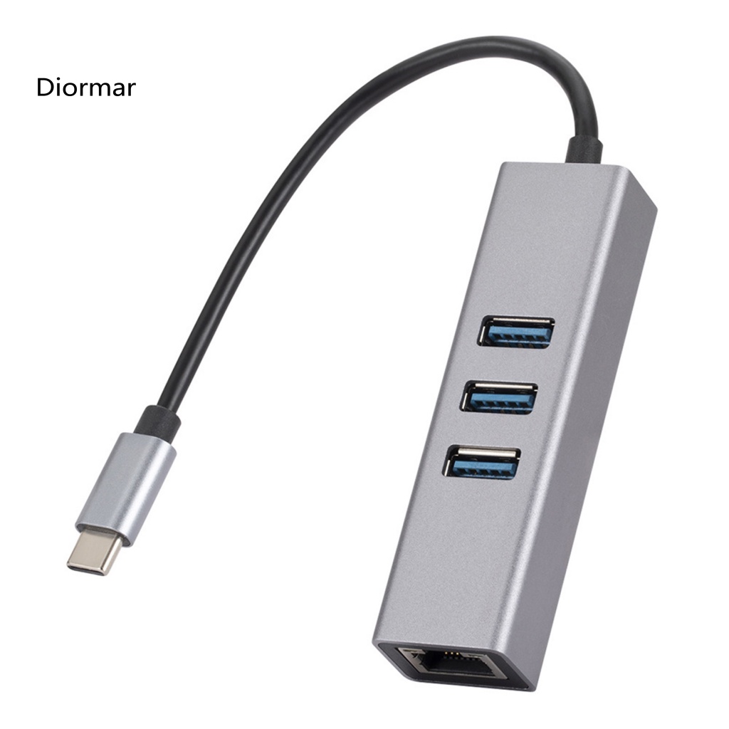 Bộ Chia Nhiều Cổng Mạng Dinio 4 Trong 1 Cổng USB 30 Type-C Sang RJ45 Thông Dụng Cho Máy Tính