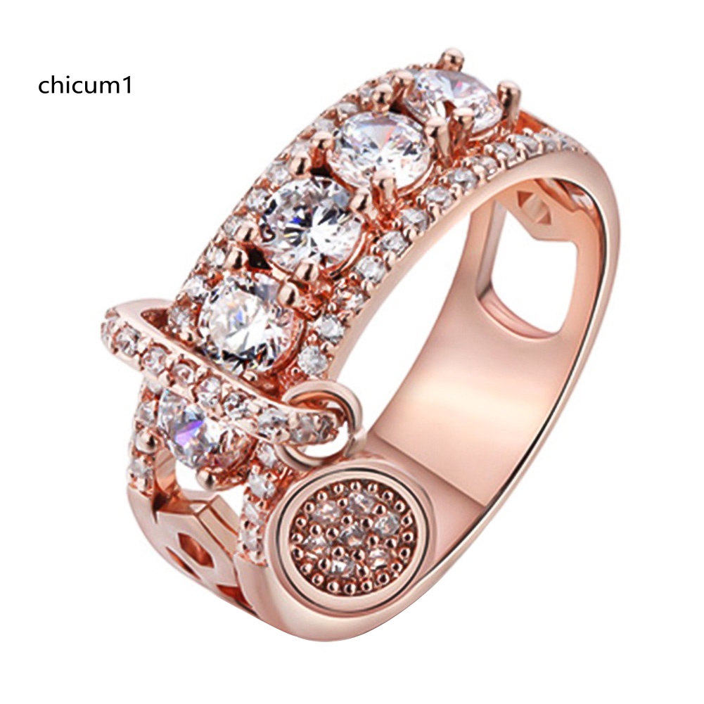 Nhẫn Đính Đá Zircon Hình Đĩa Kim Loại Sáng Tạo Cho Nữ