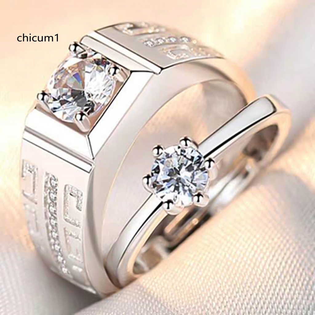 Nhẫn Đính Hôn Đính Đá Zircon Cổ Điển Sang Trọng Có Thể Điều Chỉnh Cho Cặp Đôi