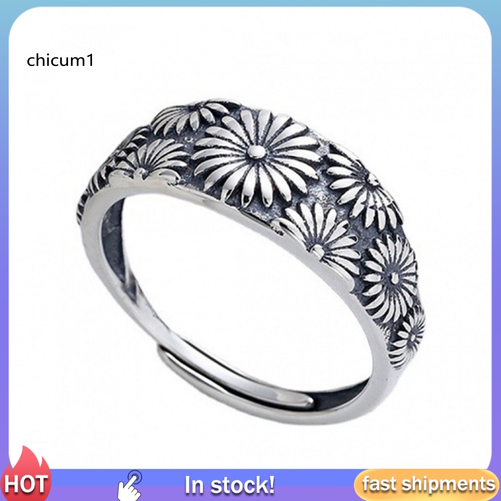 Nhẫn Cưới Hình Hoa Cúc Phong Cách Vintage Tinh Tế Có Thể Điều Chỉnh