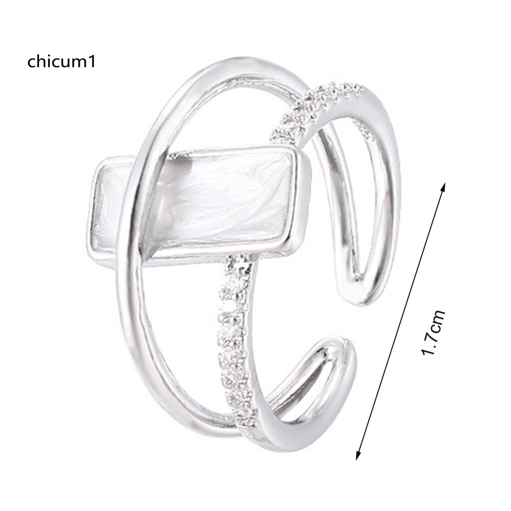 Nhẫn Đeo Khớp Ngón Tay Hình Vuông Hai Lớp Đính Đá Zircon Giả Có Thể Điều Chỉnh Cho Nữ