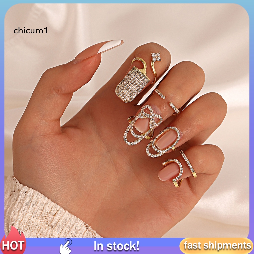 Nhẫn Hở Đính Đá Lấp Lánh Có Thể Điều Chỉnh Trang Trí Móng Tay
