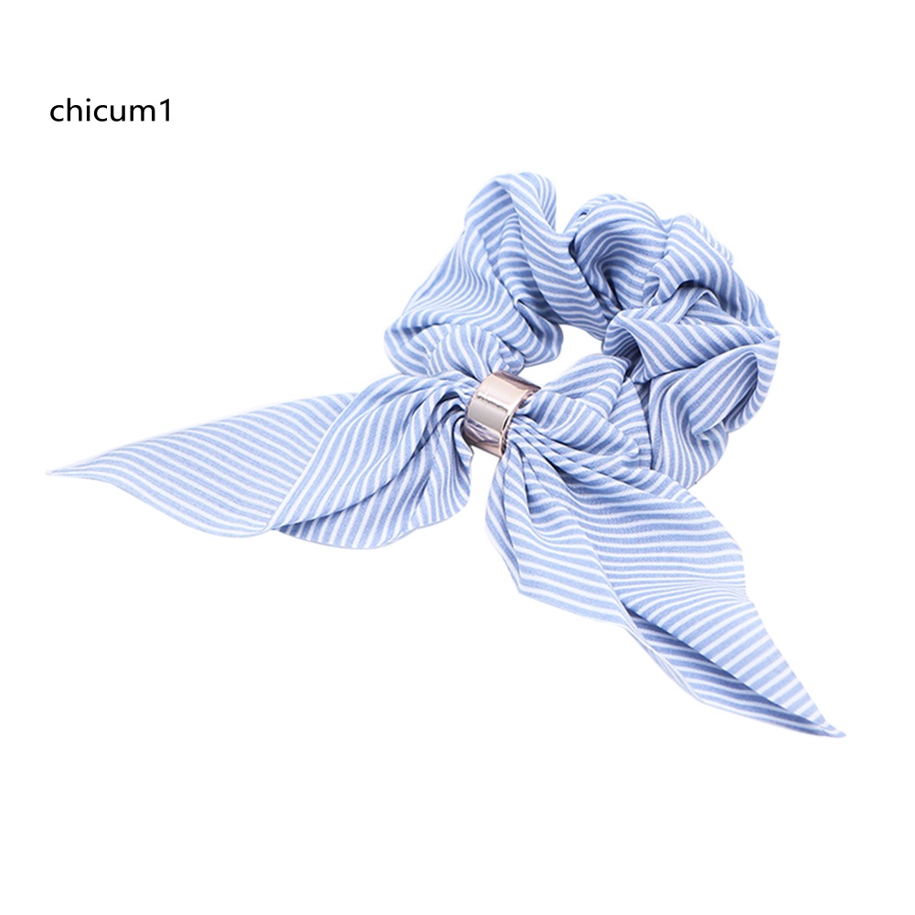 Dây Cột Tóc Đuôi Ngựa Co Giãn Đính Nơ Kẻ Sọc Đơn Giản Cho Nữ