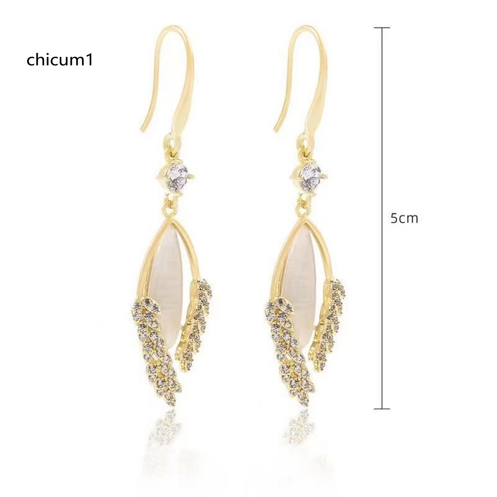 1 Đôi Bông Tai Hình Chiếc Lá Đính Đá Mắt Mèo Giả Thời Trang Sang Trọng Dành Cho Nữ