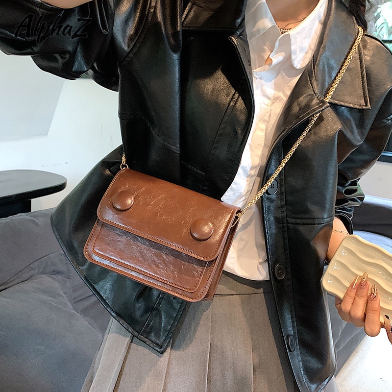 Alphaz Túi Đeo Chéo Da PU Dáng Vuông Phong Cách Hàn Quốc Thời Trang Cho Nữ